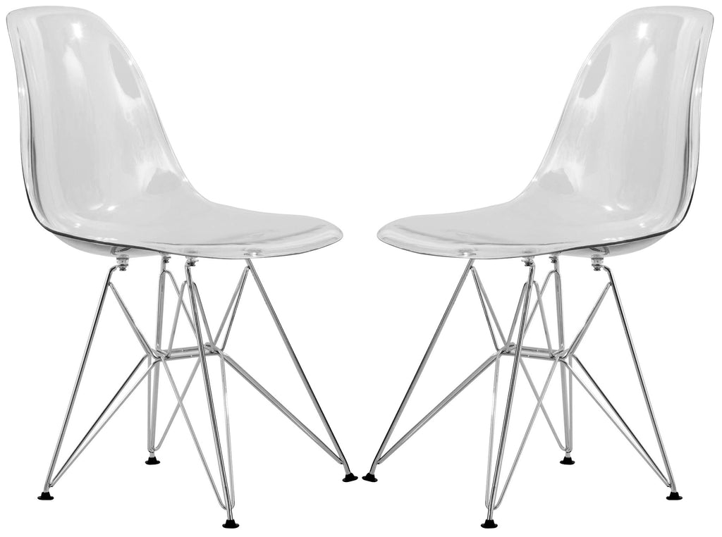 Dining, Modern Chrome Eiffel Base and Curved Back Design, Ergonomic and Lightweight Accent Side Chair for Mid-Century Home, Kitchen, and Café (Clear, Set of 2)