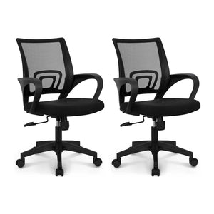 Office Desk Computer Chair Ergonomic Mesh Gaming Cushion Seat with Comfy Lumbar Mid Back Support Adjustable Height Swivel Rolling Wheels for Home Task (2 pk - Black)