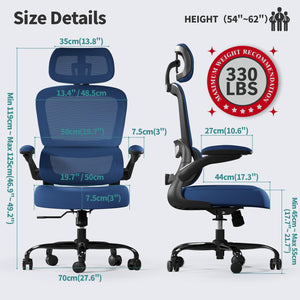 Office Chair Ergonomic Desk Chair, 330 LBS Home Mesh Office Desk Chairs with Wheels, Comfortable Gaming Chairs (Dark Blue)