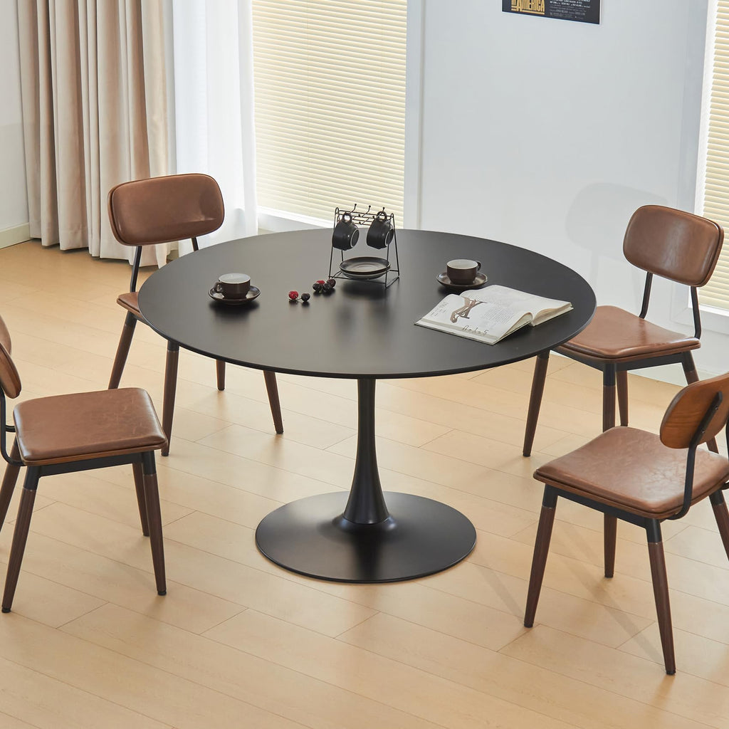 43.5" Tulip Table, Round Dining Table with Thickened Tabletop & Metal Pedestal, Mid Century Modern Bistro Circle Table for Kitchen, Small Places, Living Room, Cafe (Black)