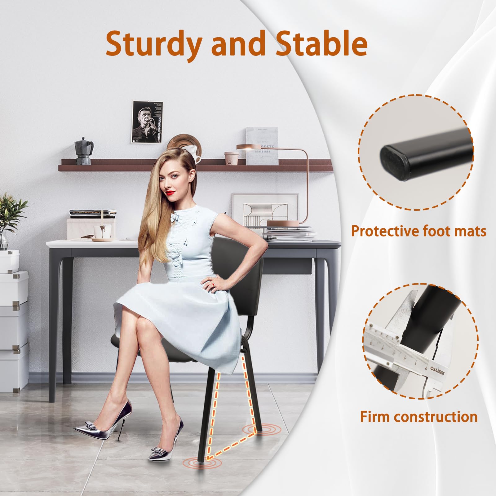 Black Set of 10, Stacking Conference Room Chairs No Wheels, PU Leather Waiting Room Chair Armless Stackable Office Guest Chair with Metal Frames for Reception Lobby Side Training School,