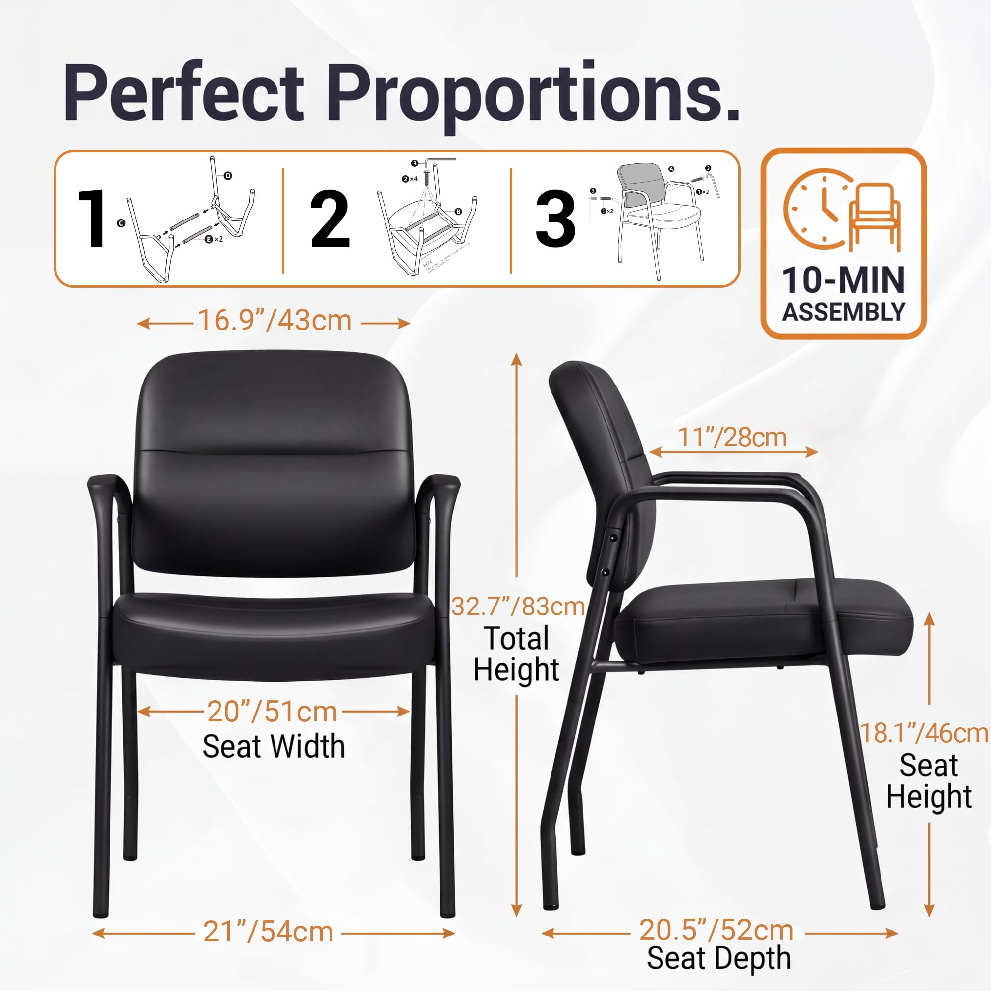 Waiting Room Office Reception Chairs Executive Leather Guest Chairs with Armrest Ergonomic Upholstered Lumbar Support Side Chairs (2 Pack)