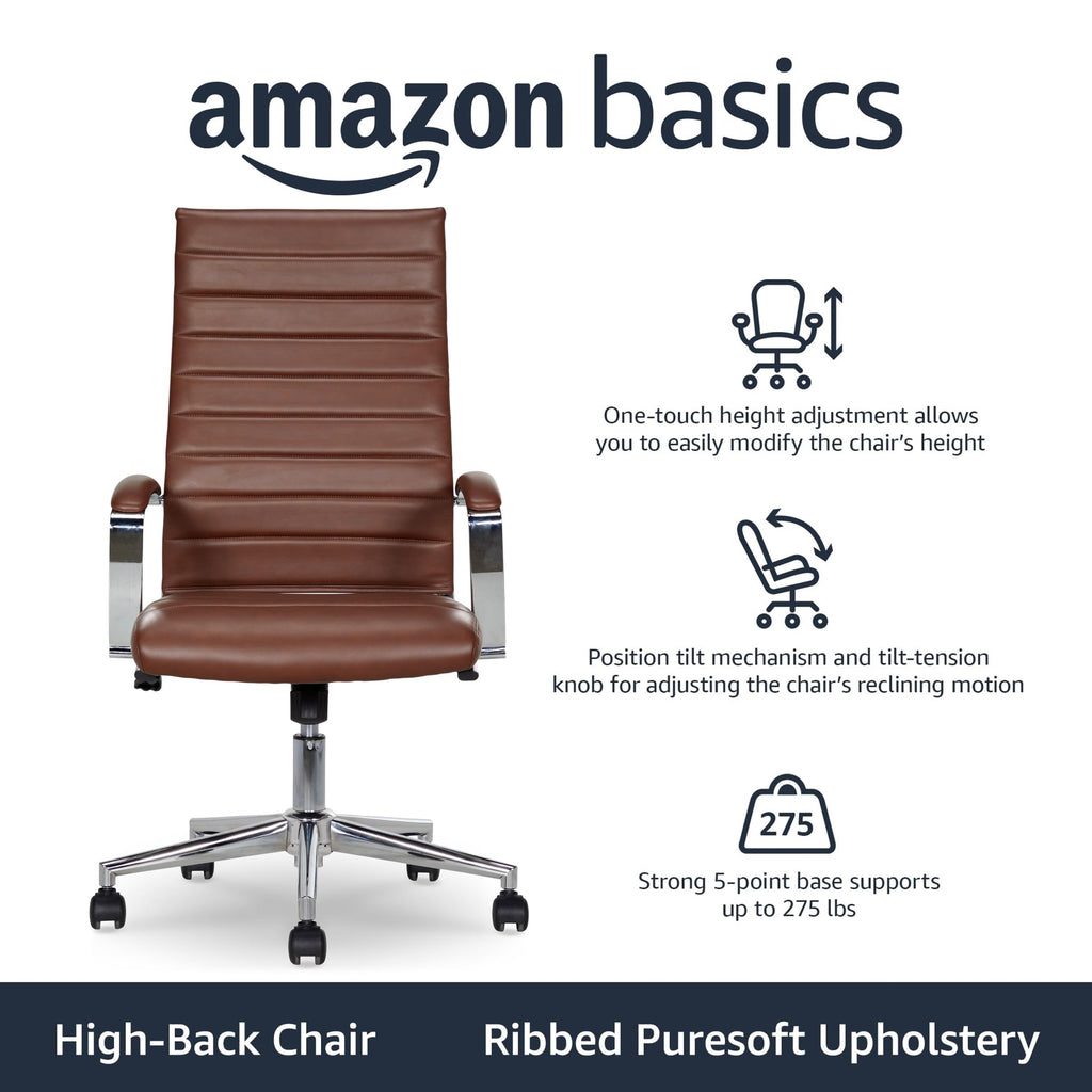 High-Back Swivel Office Chair with Lumbar Support, Ergonomic Ribbed Faux Leather, Adjustable Height, 24.75"D x 23.25"W x 45.25"H, Brick Red