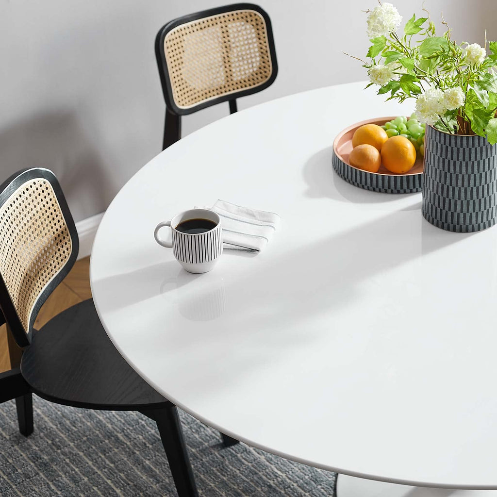 60" Mid-Century Modern Dining Table with Round Top and Pedestal Base in White