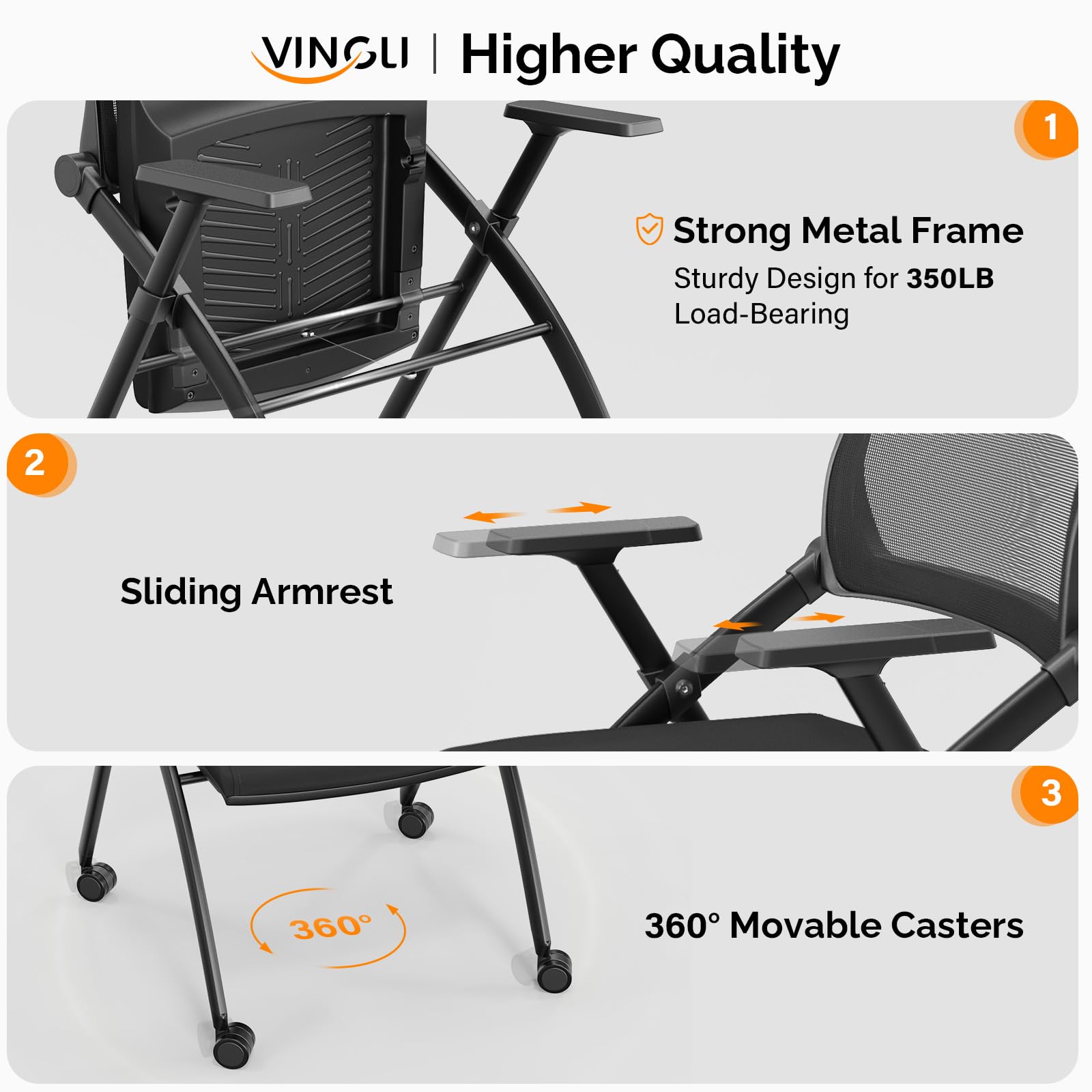6 Pack Stackable Conference Room Chairs with Wheels, Folding Office Chair with Rebound Back, Padded Seat for Training Room, Guest, Reception, Event, Capacity 350lbs, Black
