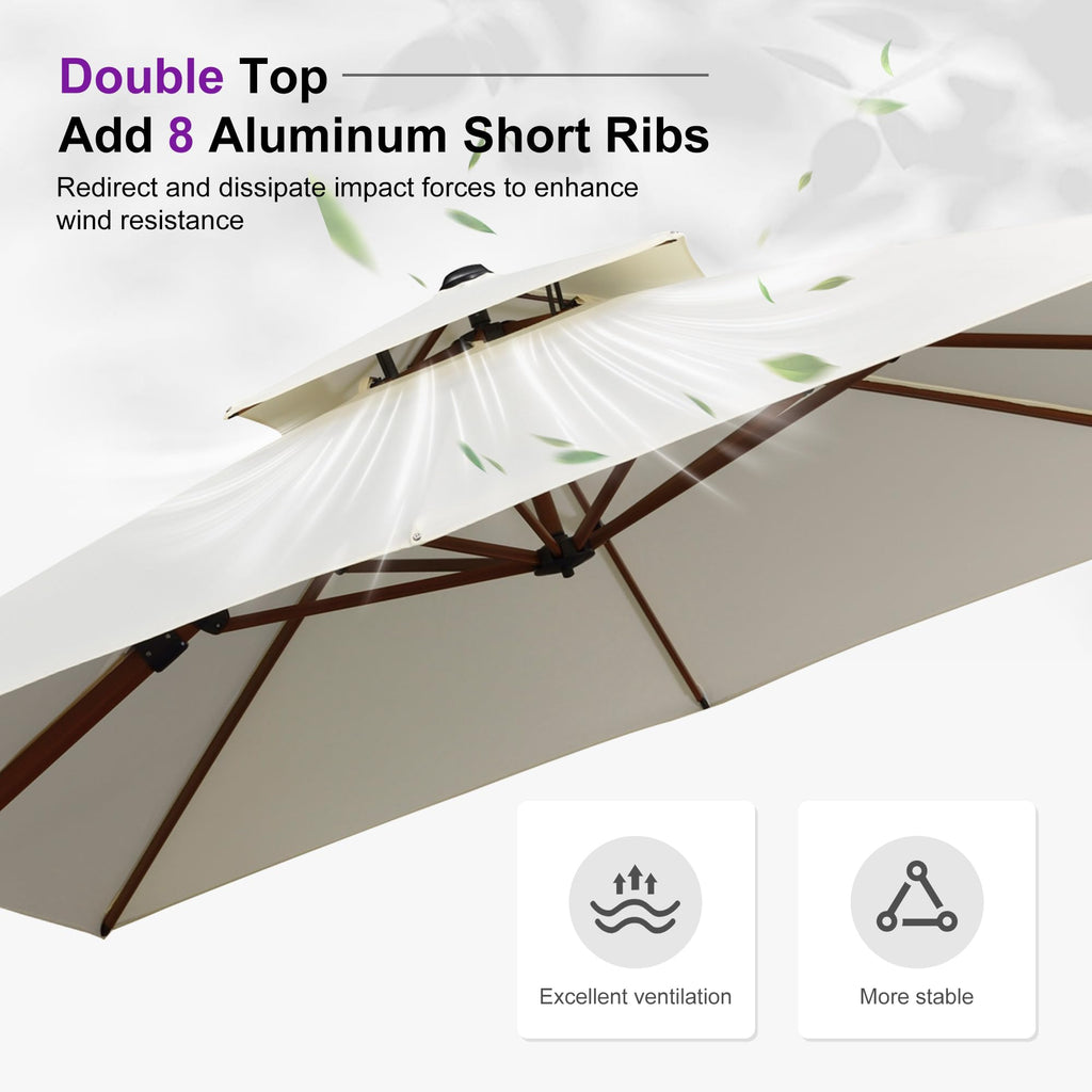 12ft Patio Umbrella Outdoor Square Umbrellas Large Cantilever Umbrella Windproof Offset Heavy Duty Sun Umbrellas for Garden Deck Pool Patio, Cream