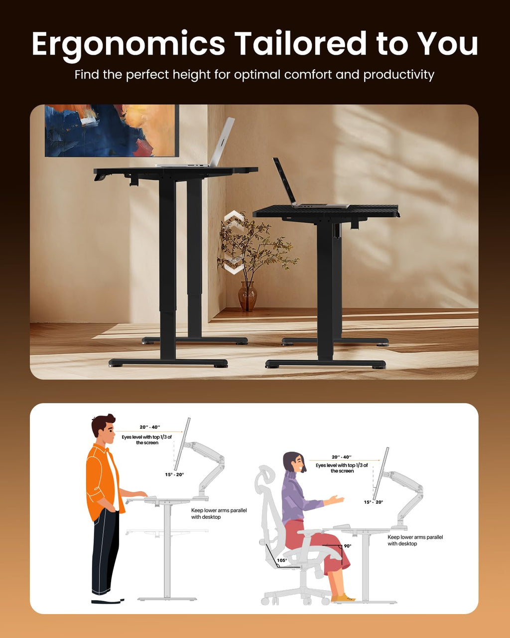 Height Adjustable Electric Standing Desk, 55 x 28 Inches Sit Stand up Desk, Memory Computer Home Office Desk, Carbon Fiber Black