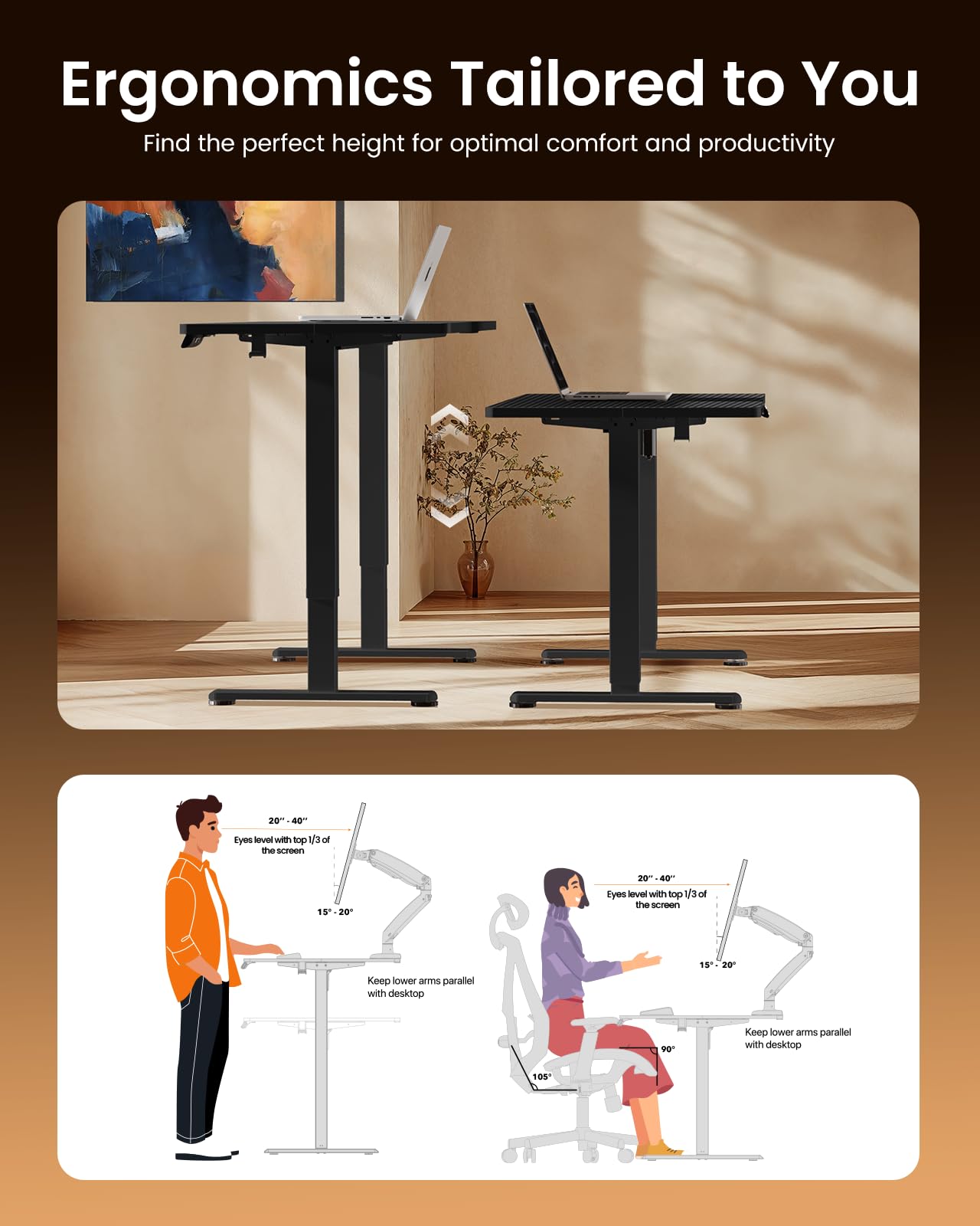 Height Adjustable Electric Standing Desk, 55 x 28 Inches Sit Stand up Desk, Memory Computer Home Office Desk, Carbon Fiber Black
