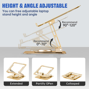 Laptop Stand for Desk, Adjustable Computer Stand with 360° Rotating Base, Ergonomic Laptop Riser for Collaborative Work, Foldable & Portable Laptop Stand, fits for All 10-16