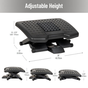 Adjustable Height Ergonomic Foot Rest with Massage Rollers, Black
