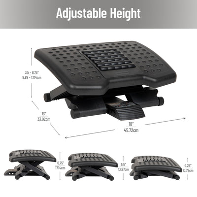 Adjustable Height Ergonomic Foot Rest with Massage Rollers, Black