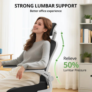 Office Chair Ergonomic Desk Chair, 330LBS Capacity, High Back Computer Design for Long Hours Comfort, Rolling Swivel for Home Office, Flip-up Armrests, Grey Black