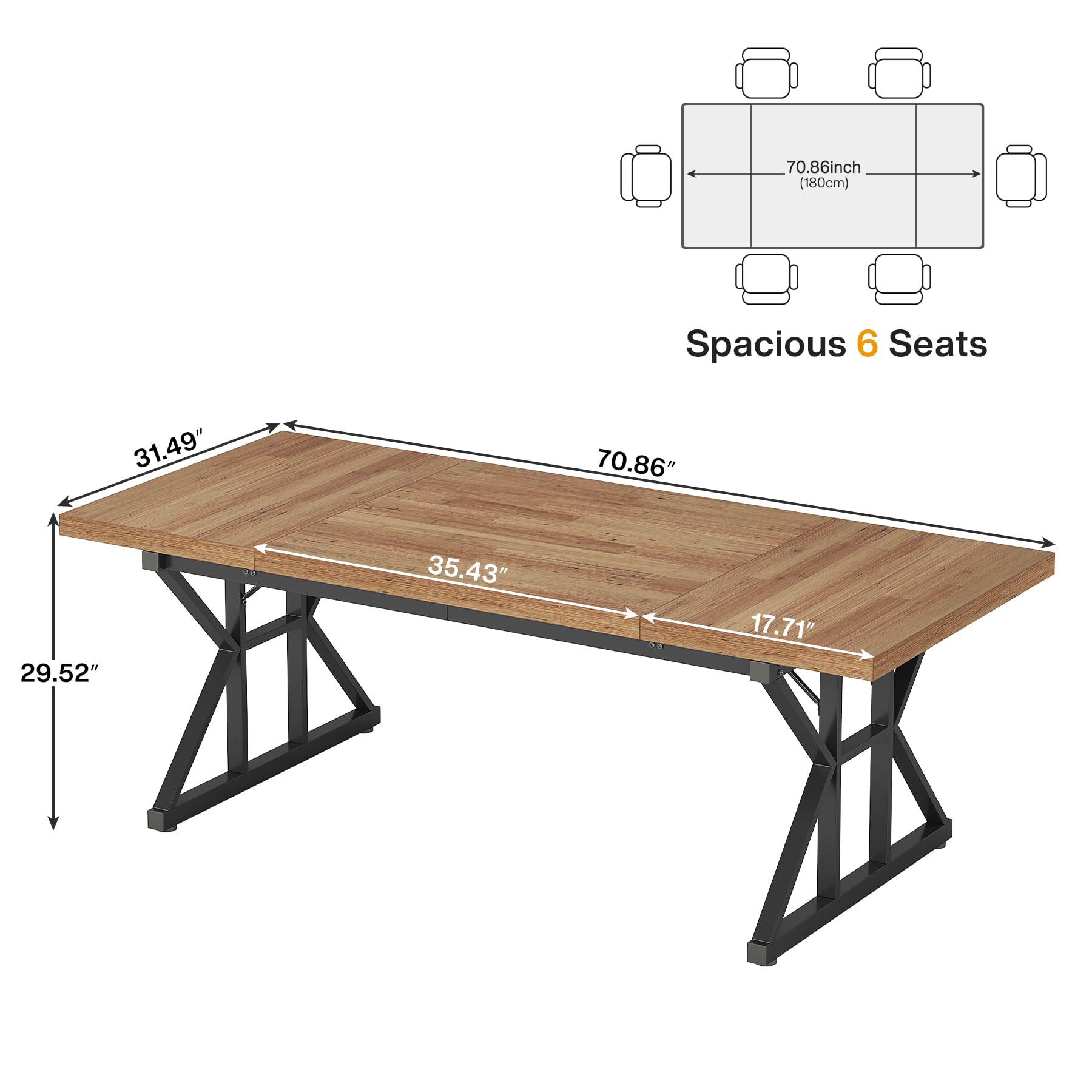 70.8-Inch Executive Desk, Large Computer Office Desk Workstation, Modern Simple Style Laptop Desk Study Writing Table Business Furniture for Home Office (Light Brown, 70.8 Inch)