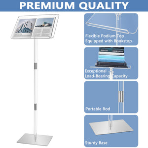 Podium Stand, Lecterns & Podiums, Acrylic Podium, Portable Podium Stand, Adjustable Angles with Metal Base, Podium for Classroom, Church, Weddings, Speech, 16