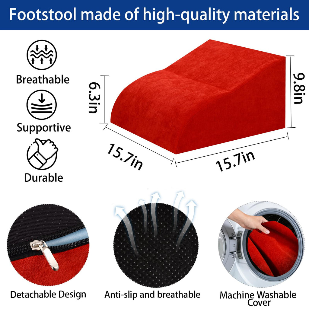 Foot Rest for Under Desk at Work, Ergonomic Under Desk Footrest with Washable Cover for Office, Home & Gaming Leg Elevation Pillow Red