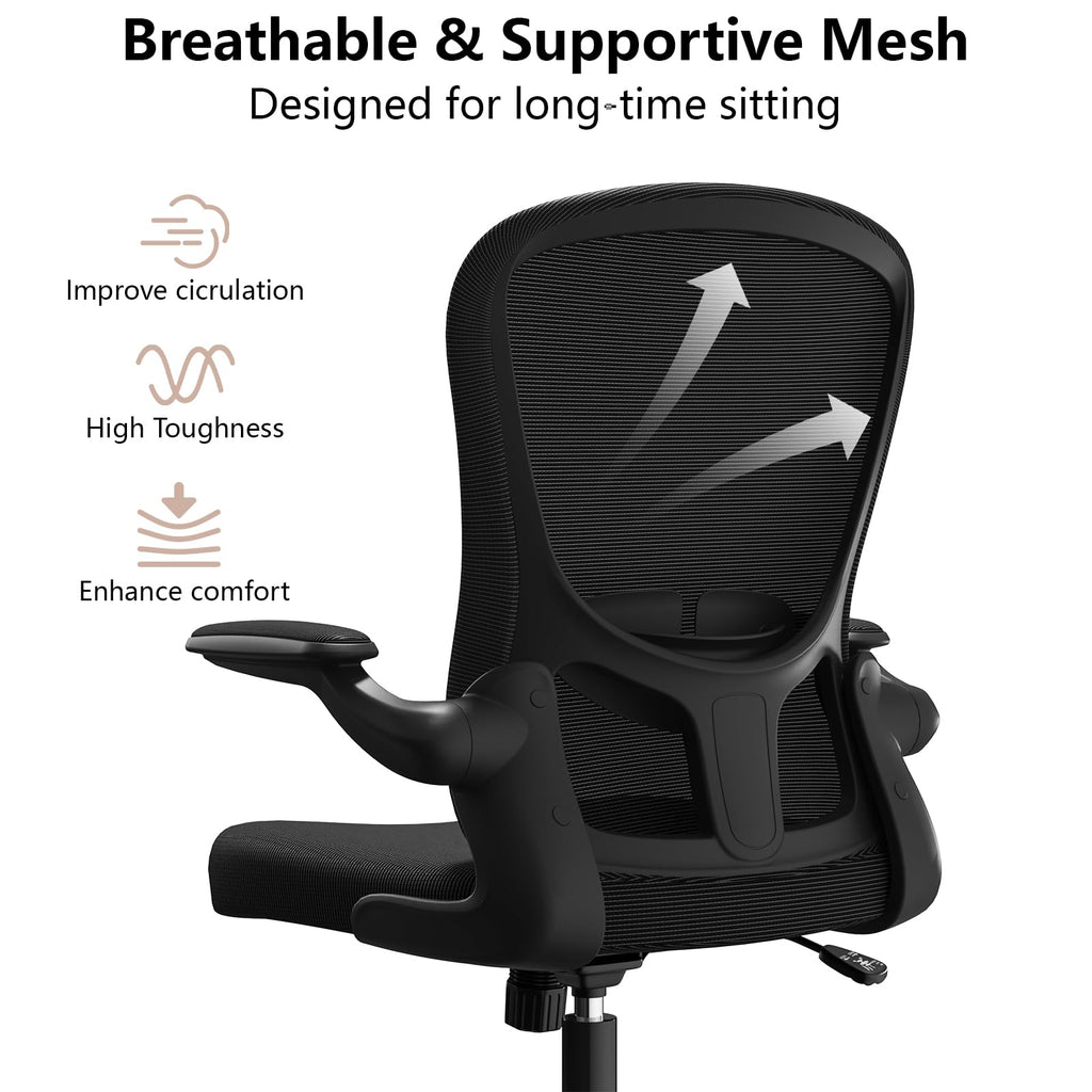 Ergonomic Office Chair, Comfort Swivel Home Office Task Chair, Breathable Mesh Desk Chair, Lumbar Support Computer Chair with Flip-up Arms and Adjustable Height