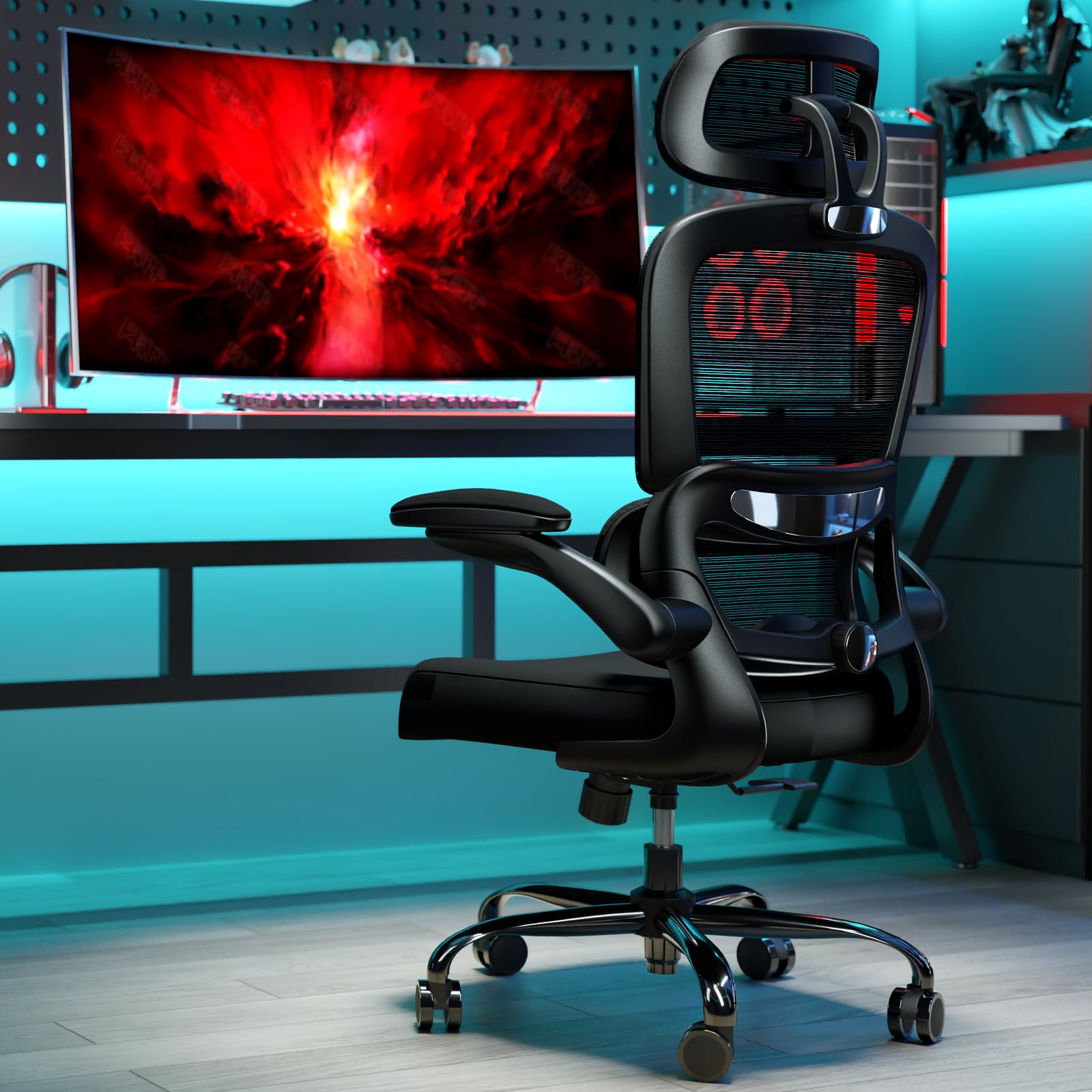 (Black Pack of 7) Office Chair Ergonomic Desk Chair, 330 LBS Home Mesh Office Desk Chairs with Wheels, Comfortable Gaming Chairs