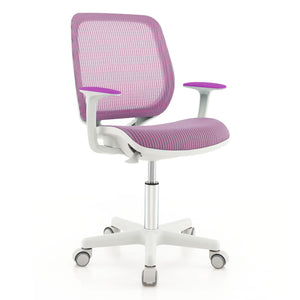 Kids Desk Chair, Height Adjustable Children Study Computer Chair with Armrests, Sit-Brake Casters, Swivel Mesh Task Chair for Boys Girls Teens Students, Kids Chair for Home, Office (Purple)