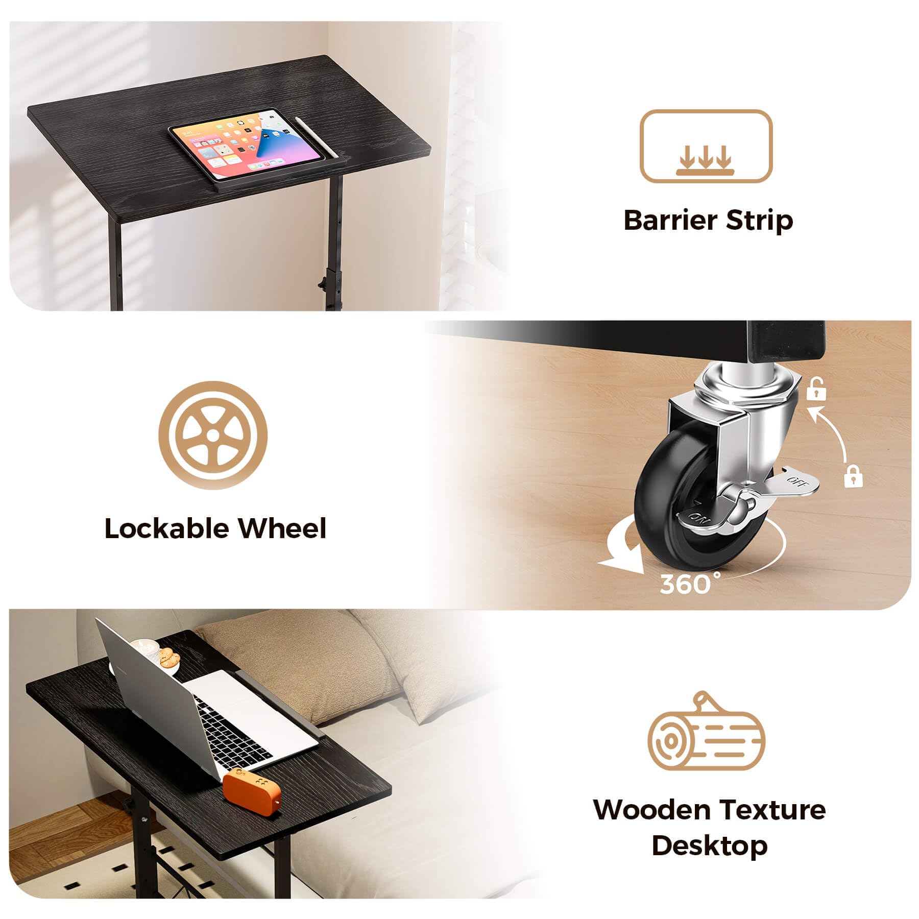 Standing Desk Adjustable Height & Tiltable Tabletop, Portable Stand Up Desk for Laptop, Mobile Folding Desk for Home Office Work and Walking Pad Treadmill, Height 30.7"-46.4", Black