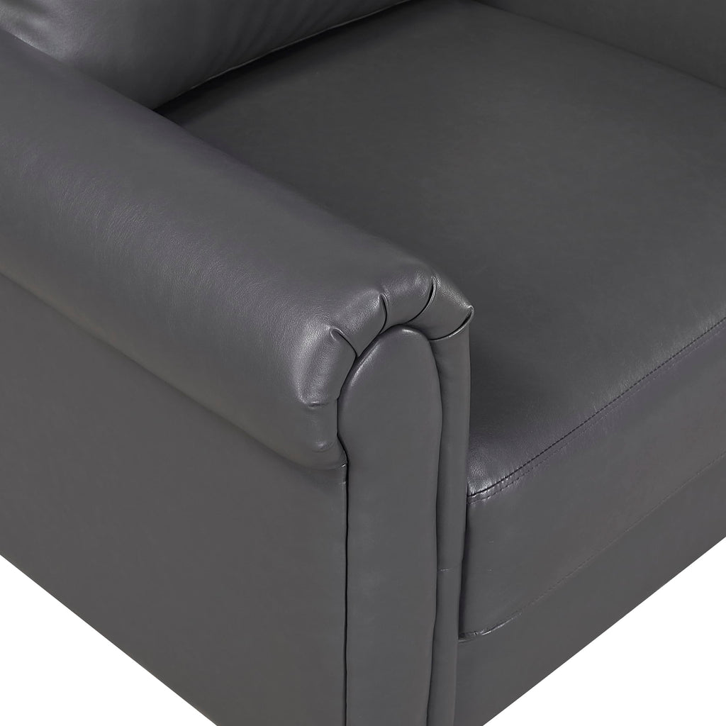 35" W Living Room Accent Chair, Faux Leather Upholstered Armchair with Rolled Arms & Wood-Look Feet, Traditional Single Sofa Chair for Living Room, Bedroom or Office - Dark Gray