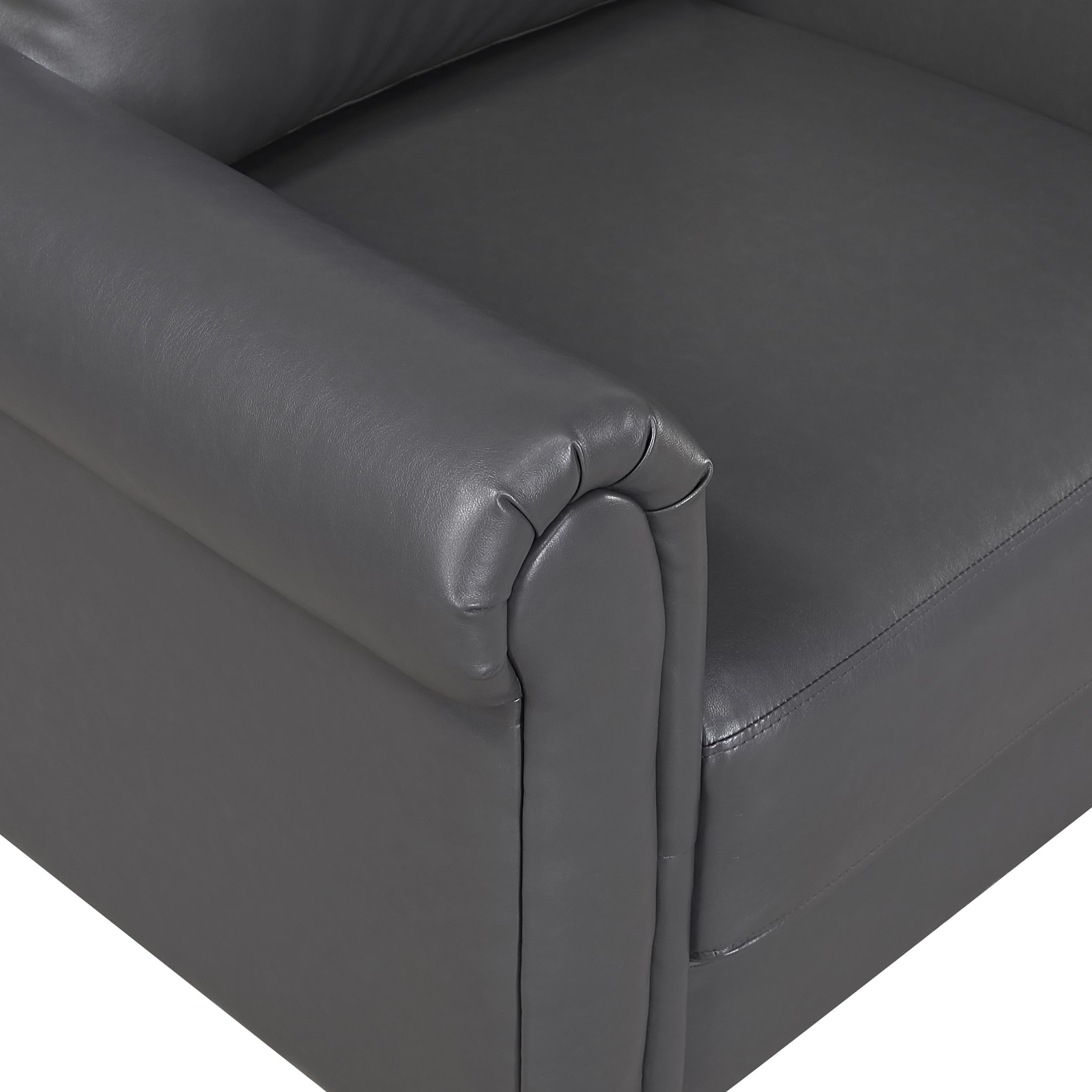 35" W Living Room Accent Chair, Faux Leather Upholstered Armchair with Rolled Arms & Wood-Look Feet, Traditional Single Sofa Chair for Living Room, Bedroom or Office - Dark Gray