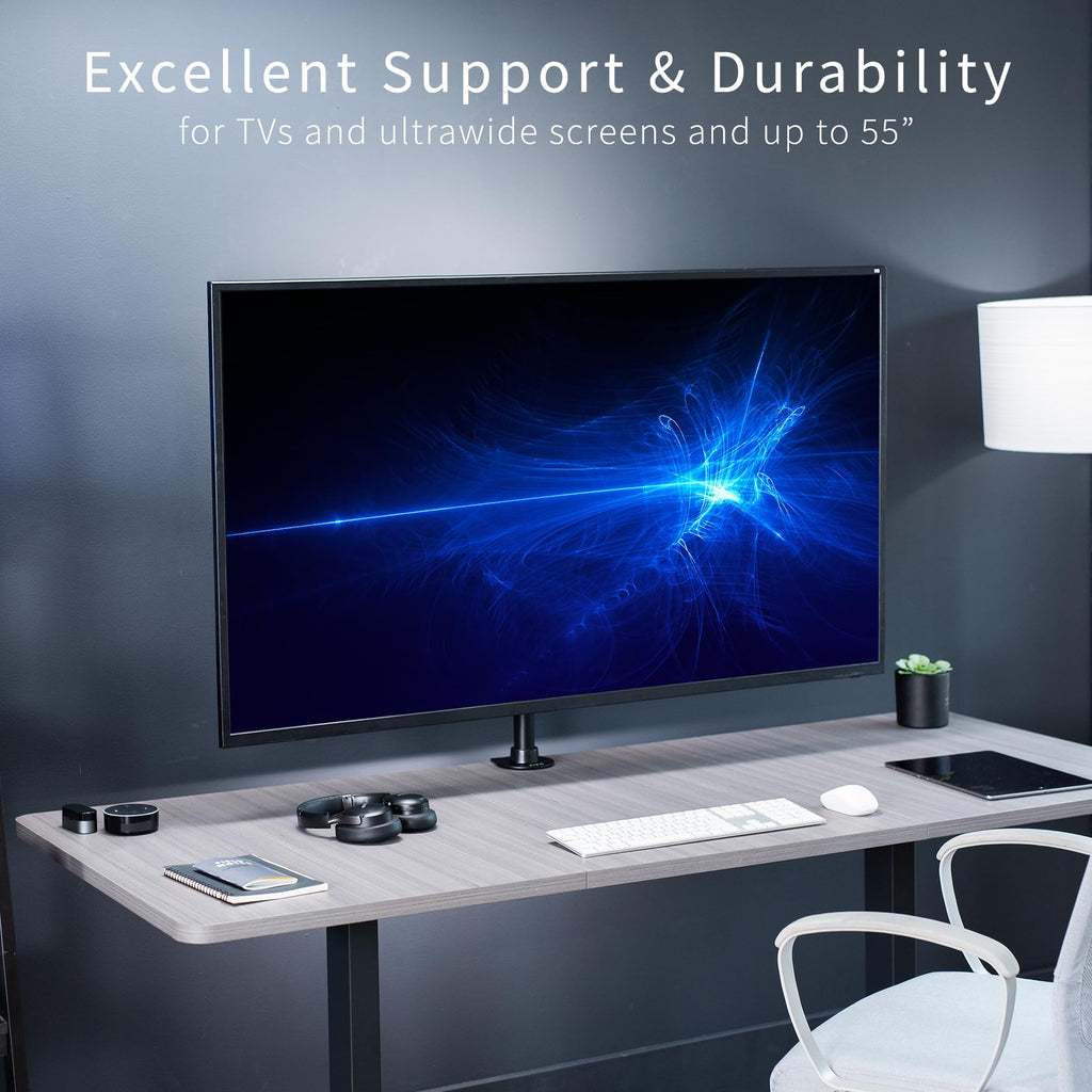 Ultra Wide TV Desk Mount for up to 55 inch Screens Weighing 66 lbs, Full Motion Height Adjustable Single Television Stand, Black, STAND-V155C