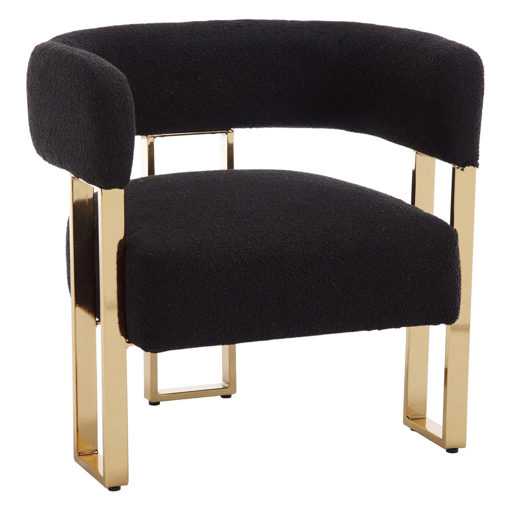 Modern Barrel Accent Chair, Boucle Fabric Living Room Chair with Gold Metal Legs, Comfy Upholstered Single Sofa Armchair Side Chair for Lounge/Bedroom/Reading, Black