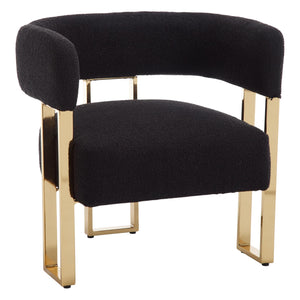 Modern Barrel Accent Chair, Boucle Fabric Living Room Chair with Gold Metal Legs, Comfy Upholstered Single Sofa Armchair Side Chair for Lounge/Bedroom/Reading, Black