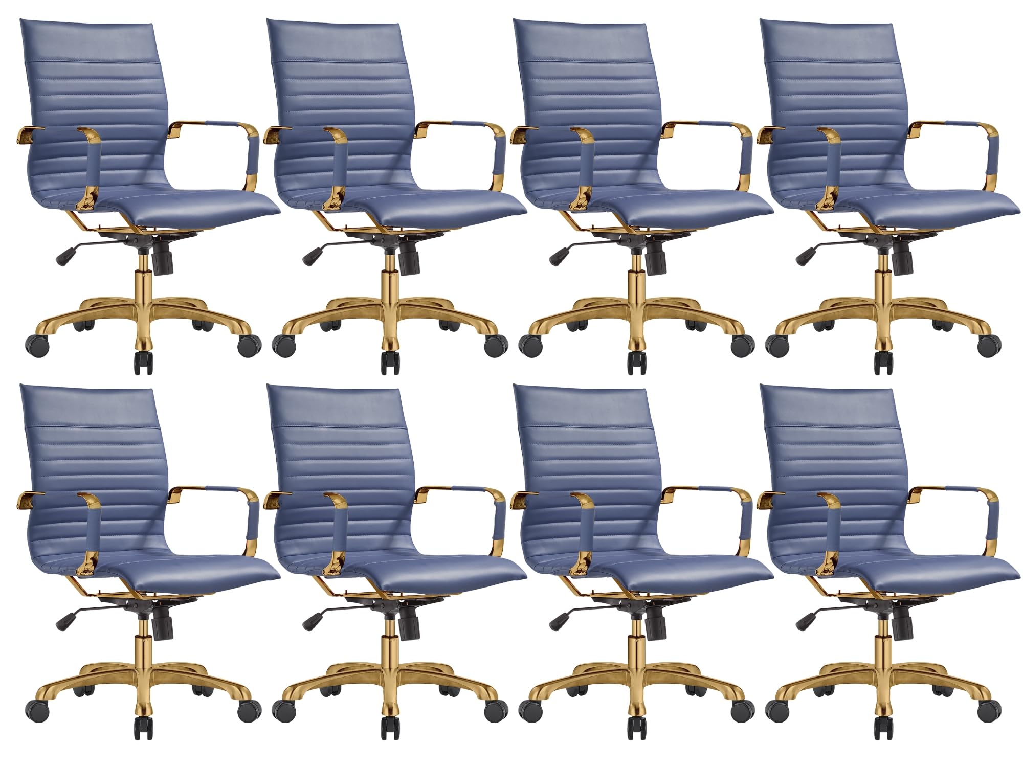 Qty 8  Modern Ergonomic Executive Office Chair, High-Back Leather Conference Desk Chair with Adjustable Height, Tilt Control, 360° Swivel & Gold Frame for Home Office