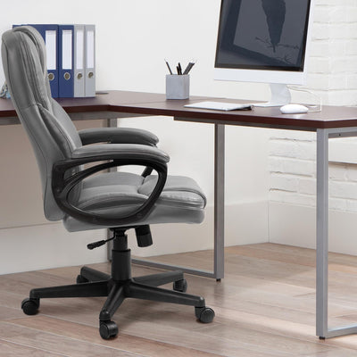 Office Executive Chair High Back Adjustable Managerial Home Desk Chair, Swivel Computer PU Leather Chair with Lumbar Support (1, Gray)