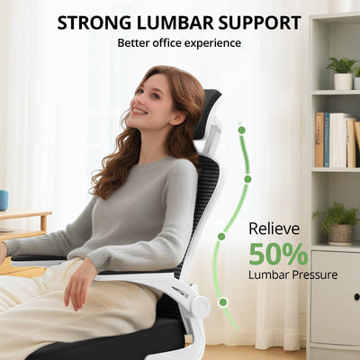 Office Chair Ergonomic Desk Chair, 330LBS Capacity, High Back Computer Design for Long Hours Comfort, Rolling Swivel Executive Task for Home Office with Flip-up Armrests(White Black)