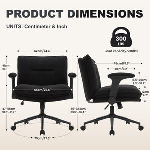 Criss Cross Legged Office Chair with Wheels and Flip-Up Arms, Ergonomic Wide Seat Desk Chair with Thick Padded, Height Adjustable Criss Cross Chairs for Home Office, Bedroom,Apartment,Vanity,Black