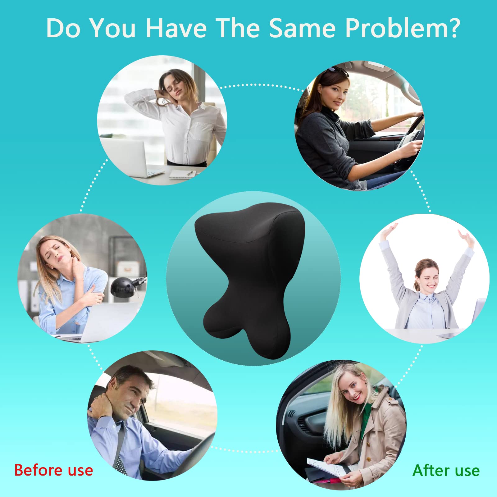 Neck Pillow for Driving Seat Car headrest Pillow/Gaming Chair Pillow with Adjustable Strap Removable Cover Ergonomic Design Neck Support Pillow for auto, Office Chair, Gaming Chair(Black)