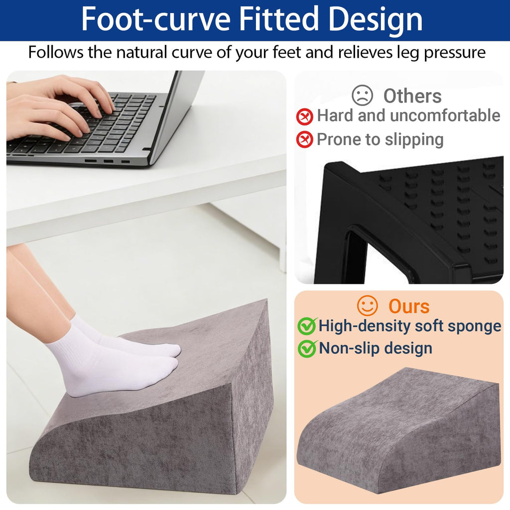 Foot Rest for Under Desk at Work, Ergonomic Under Desk Footrest with Washable Cover for Office, Home & Gaming Leg Elevation Pillow Dark Gray