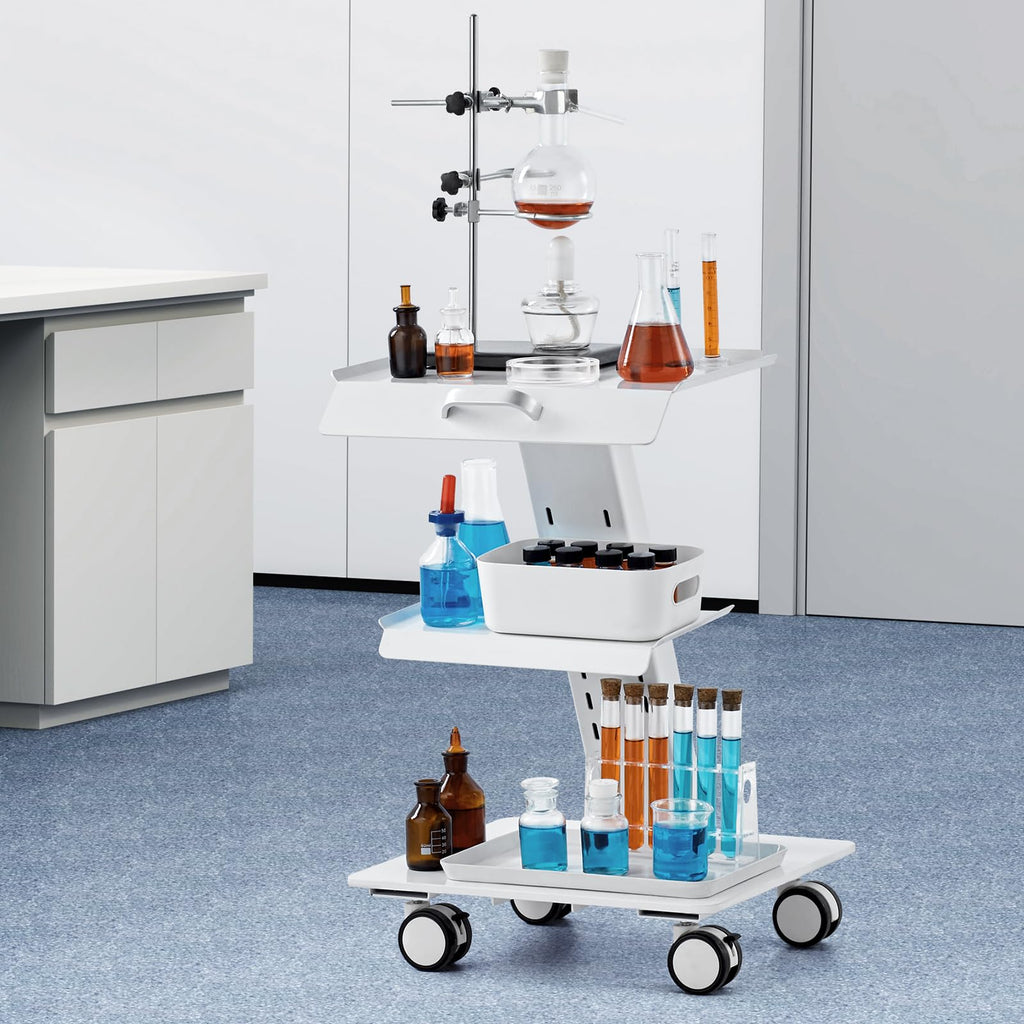 Trolley Cart with Swivel Wheels, 3-Layer Mobile Esthetician Cart, Steel Metal Rolling Tray for Lab, Clinic, Beauty and Salon, 220 lbs Weight Capacity