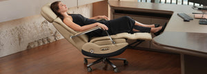 Ergonomic Power Recliner Chair for Long Hours, Leather Electric Luxury Office & Home Desk Chair with Back Heating and Ventilation, 3-Speed Cooling, 400Lbs Capacity (Light Coffee)