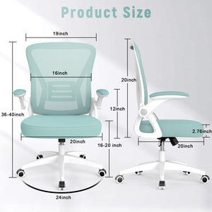 Ergonomic Office Chair, Computer Chair with Adjustable Height, Flip-Up Arms and Lumbar Support, Breathable Mesh Desk Chair for Home Study Working (Without Headrest, Green)
