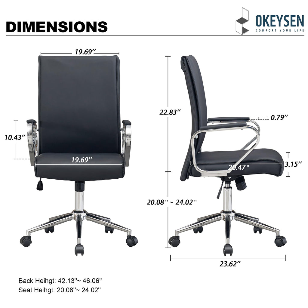 Office Desk Chair, Ergonomic Leather Modern Conference Room Chairs, Executive Height Adjustable Swivel Rolling Chair for Home Office.