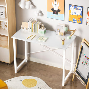 Computer Small Office Desk 32 Inch Student Study Writing Work with Metal Frame Wood Tabletop Modern Simple PC Home Bedroom Table, Computer Table, White