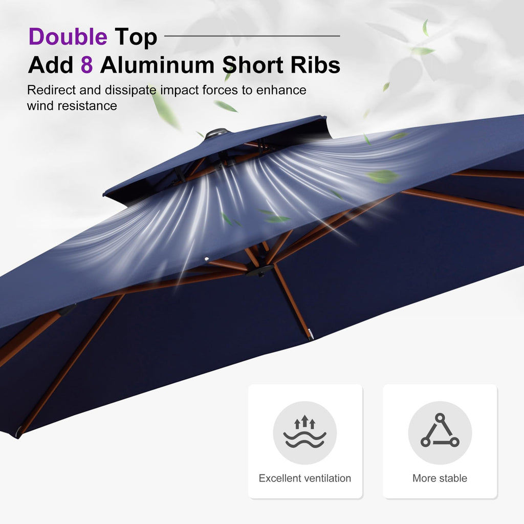 12ft Patio Umbrella Outdoor Square Umbrellas Large Cantilever Umbrella Windproof Offset Umbrellas Heavy Duty Sun Umbrella for Garden Deck Pool Patio, Navy Blue