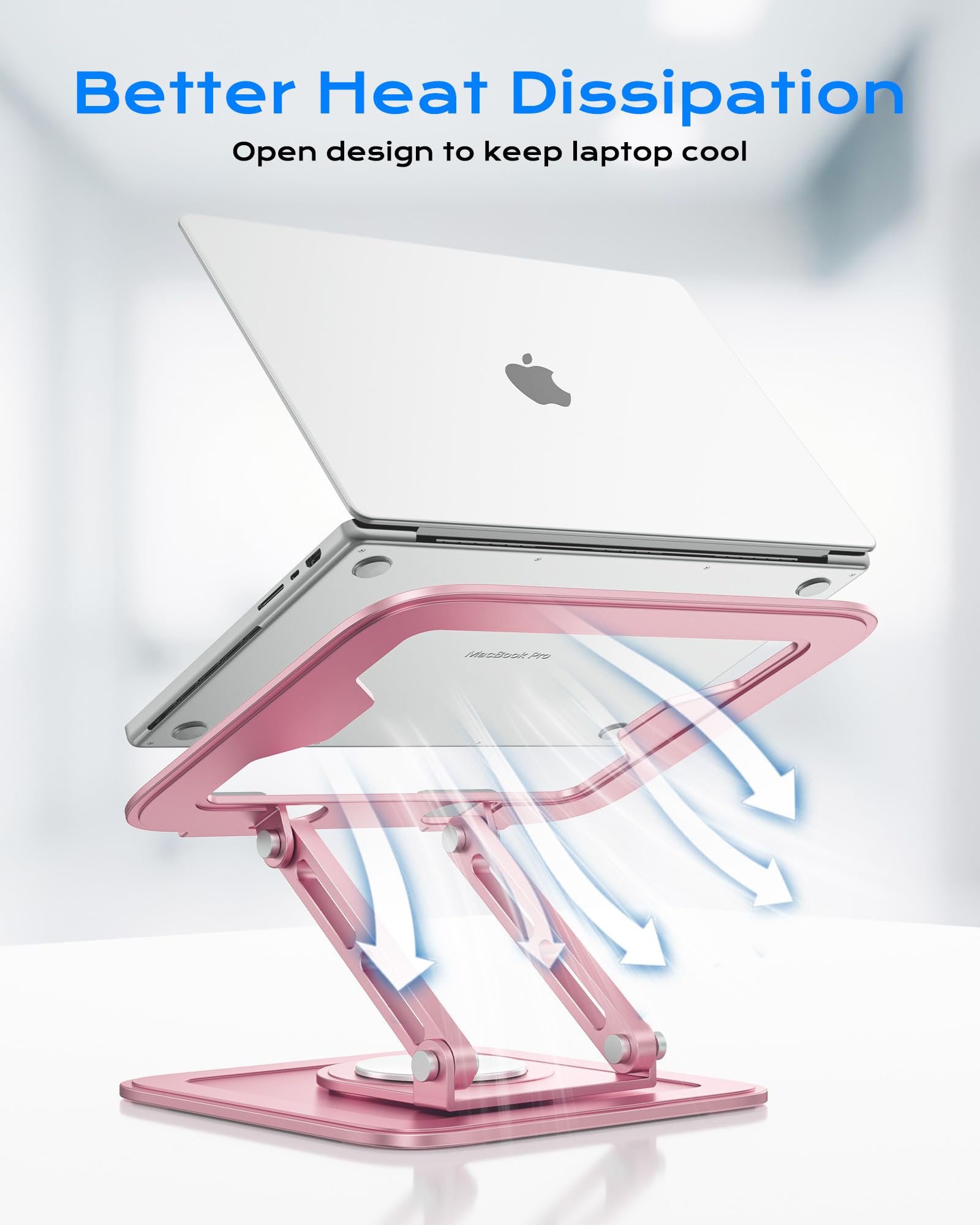 Adjustable Laptop Stand, Computer Stand with 360 Rotating Base, Ergonomic Laptop Riser Mount for Desk Foldable Protable Computer Desk Fits with MacBook Pro Air (10-16") - Pink
