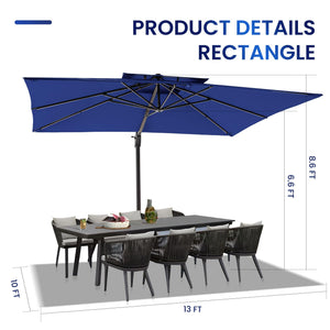 10 X 13 FT Cantilever Patio Umbrella with Base Included Outdoor Heavy Duty Double Top Windproof Rectangle Offset Umbrellas with 360-degree Rotation for Pool Deck Backyard, Navy