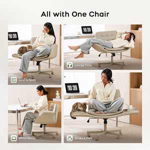 Criss Cross Office Chair, PU Leather Vanity Chair with 5-Level Adjustable Armrests & Swivel, Ergonomic Criss Cross Chair for Home Office Bedroom Makeup（Cream）