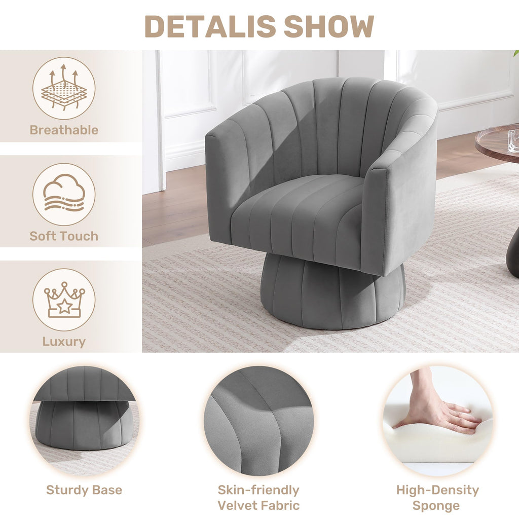 Swivel Accent Barrel Chair Set of 2, Cute Comfy Small Round 360° Arm Chair, Velvet Sofa Club Reading Chair for Living Room Bedroom Office Grey