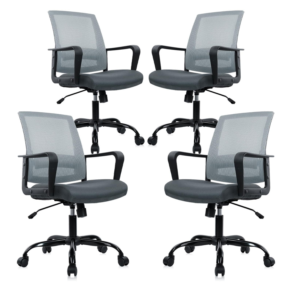 Ergonomic Office Desk Chair - Mesh Office Chair with Adjustable Lumbar Support, Rolling Comfortable Computer Task Chairs with Arms for Home Conference-Gray, 4 Pack
