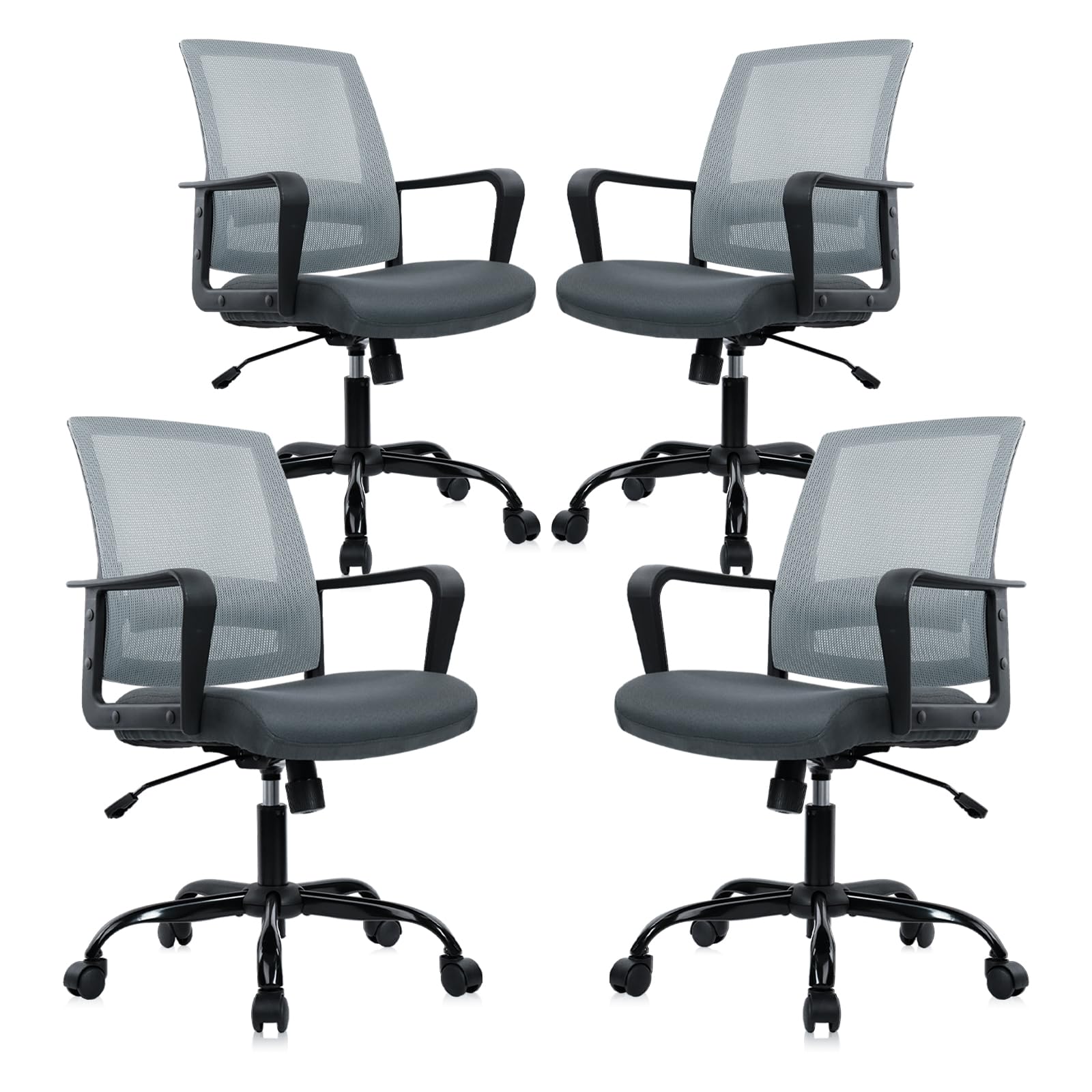 Ergonomic Office Desk Chair - Mesh Office Chair with Adjustable Lumbar Support, Rolling Comfortable Computer Task Chairs with Arms for Home Conference-Gray, 4 Pack