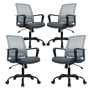 Ergonomic Office Desk Chair - Mesh Office Chair with Adjustable Lumbar Support, Rolling Comfortable Computer Task Chairs with Arms for Home Conference-Gray, 4 Pack