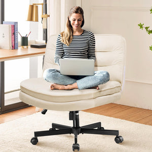 Criss Cross Chair with Wheels Armless Cross Legged Office Chair Wide Home Office Desk Chair Swivel Comfy Vanity Desk Chair Height Adjustable Mid Back Wide Seat Computer Task Chair
