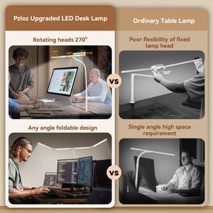 Led Desk Lamp with Clamp: Architect Desk Lamp for Home Office, Eye Caring Double Head Computer Monitor Work Desk Light with Remote Control - 24W Flexible Dimmable Desktop Table Lamp White