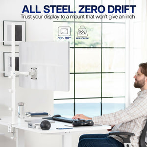 Extra Tall Single Monitor Desk Mount Stand with 39 inch Pole, Features Full Adjustability - Tilt and Articulation, Holds 13 to 32 inch Screens up to 10kg with VESA Mounting, White, STAND-V011W
